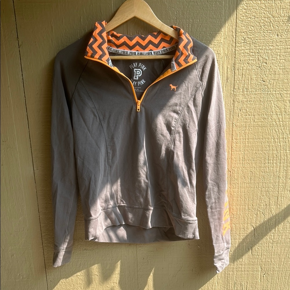Gray Victoria's Secret PINK Pullover with Orange Chevron Medium